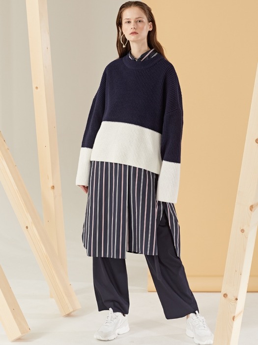 Color Block Wool Knit Top_Ivory