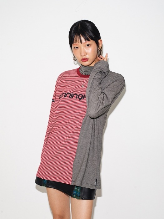 COLOR BLOCK STRIPE OVERSIZED TEE [RED]