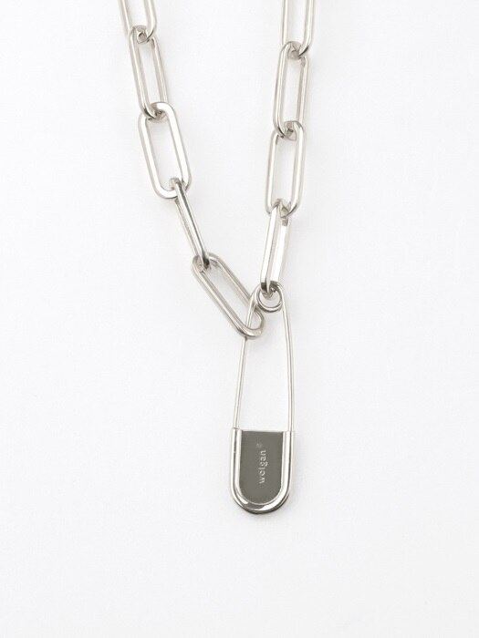 SAFETY-PIN VOLUMED CHAIN NECKLACE [ Silver ]