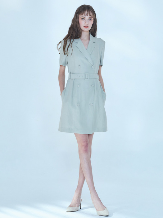 Claire Linen Jacket Dress [Mint Gray]