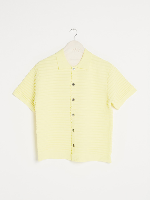 Pleats Half-sleeve Knit Shirts [Lemon]