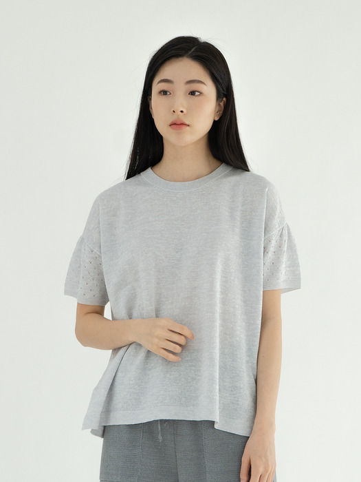 Linen Blend Knit Top - ICY GRAY