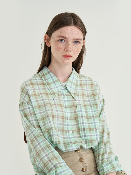 20 SUMMER_Mint Check Oversize Shirt