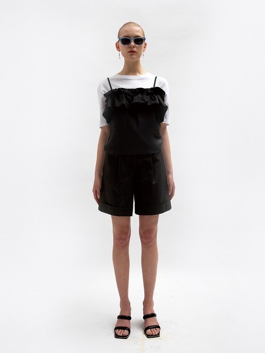 Two-way Frill Strap Top_Black