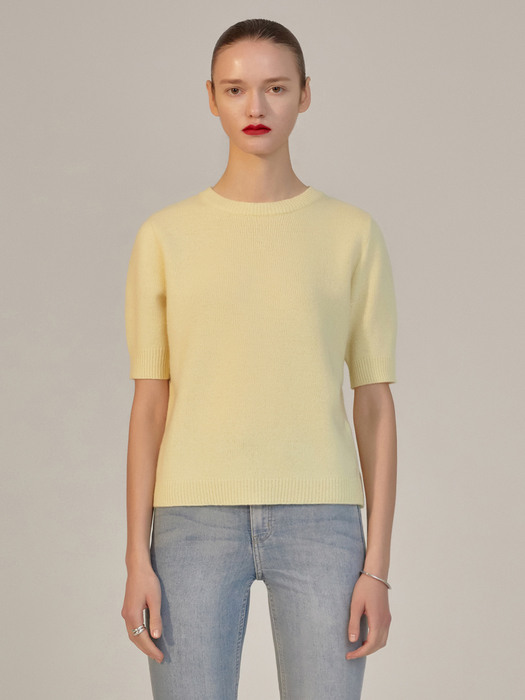 CASHMERE-BLEND HALF-SLEEVE KNIT YELLOW