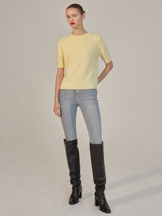 CASHMERE-BLEND HALF-SLEEVE KNIT YELLOW