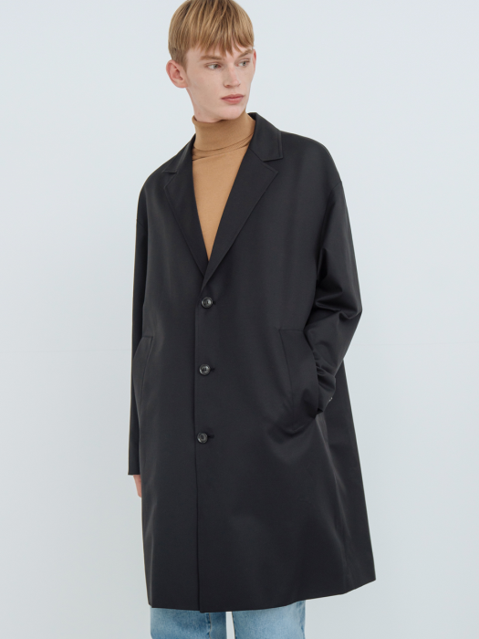 LOOSE FIT WASHED SINGLE TRENCH COAT_BLACK