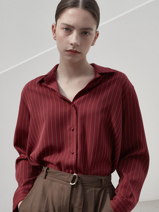 iuw801 open collar stripe shirts (deep red)