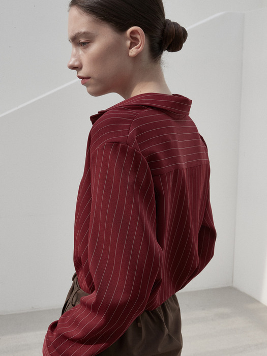 iuw801 open collar stripe shirts (deep red)