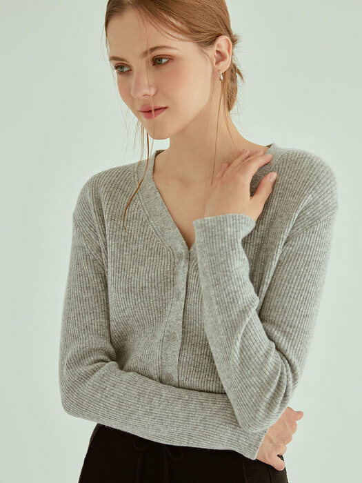 Slim v-neck golgi knit cardigan(gray)
