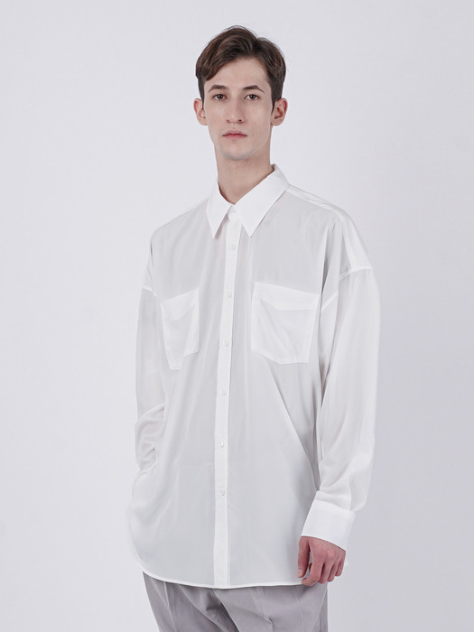 LOOSE FIT SILKY SHIRT_WHITE