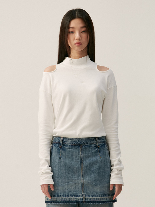 SHOULDER CUT OUT T-SHIRT, WHITE