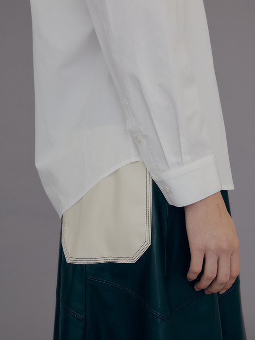 Contrast Pocket Leather Gored Long Skirt / Black