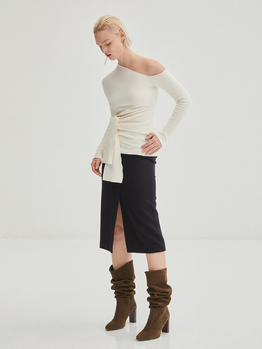 Stitched Wool Midi Skirt - Indigo
