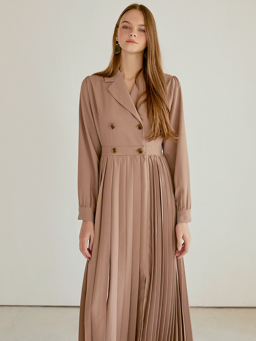 Pleats Double Dress, Beige