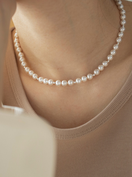 Pearl and 925 silver ball necklace