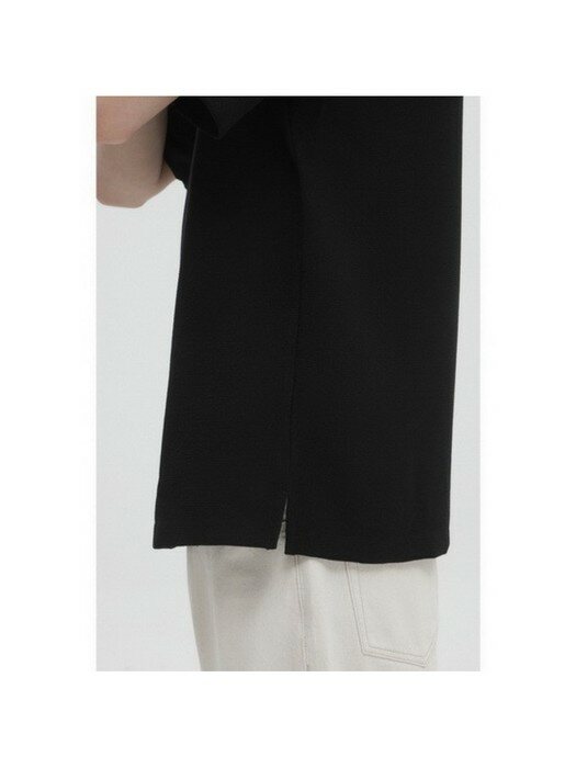 woven top collar short sleeve t-shirt_CWTAM21511BKX