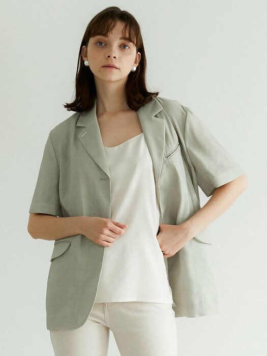Kaylee Short Sleeves Belted Linen Jacket_Light Khaki