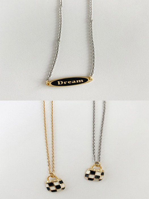 [2SET] Checkerboard bag necklace (2color)+Dream necklace (Silver)