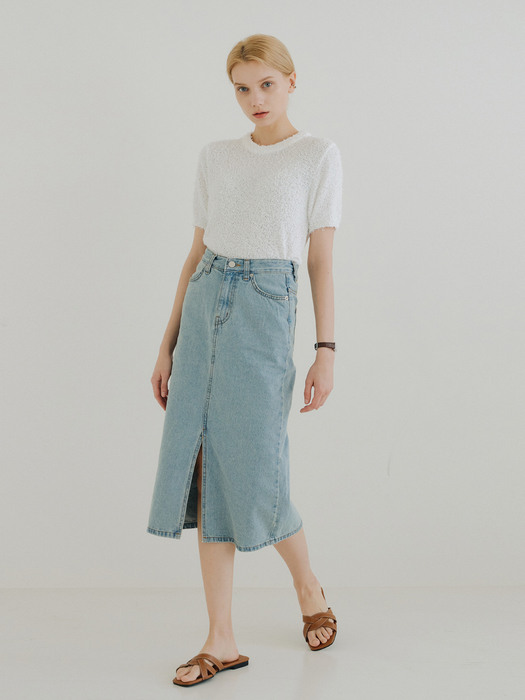 SLIT DENIM SKIRT_BLUE