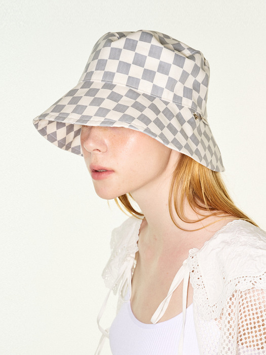 Checkerboard bucket hat (Grey+Ivory)