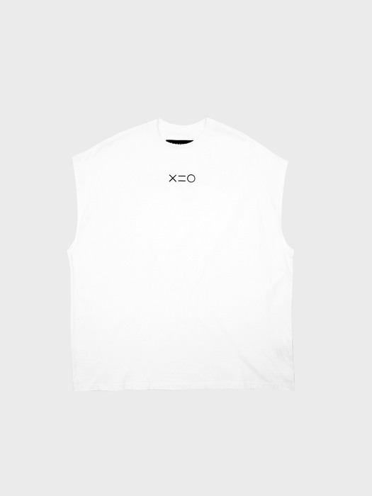 GLOSSY LETTERING MUSCLE SLEEVELESS T-SHIRTS IN WHITE