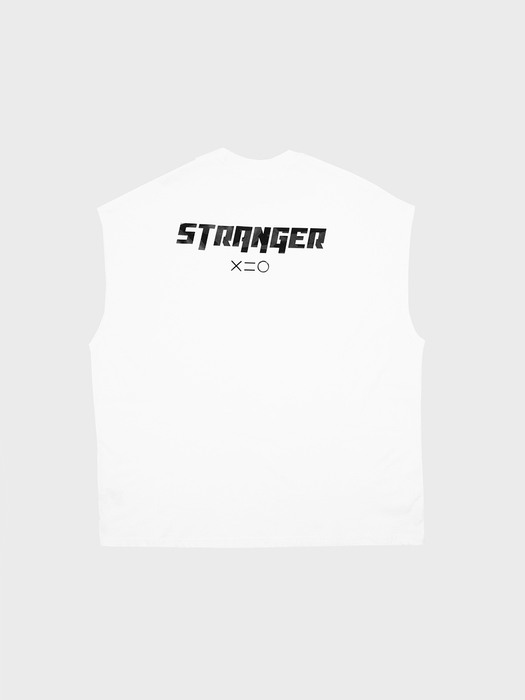 GLOSSY LETTERING MUSCLE SLEEVELESS T-SHIRTS IN WHITE