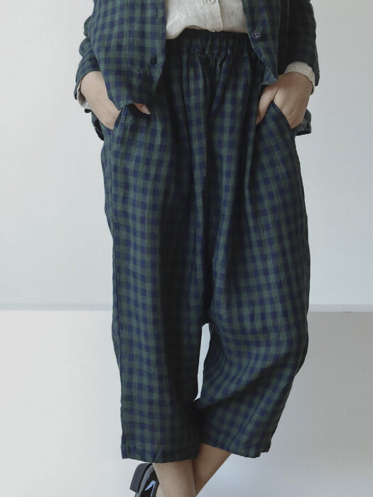[Linen100%]Gingham linen pants -2color