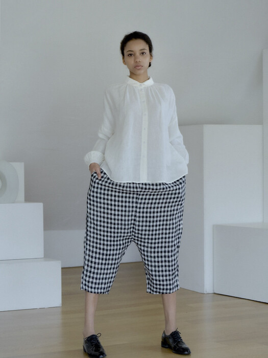 [Linen100%]Gingham linen pants -2color