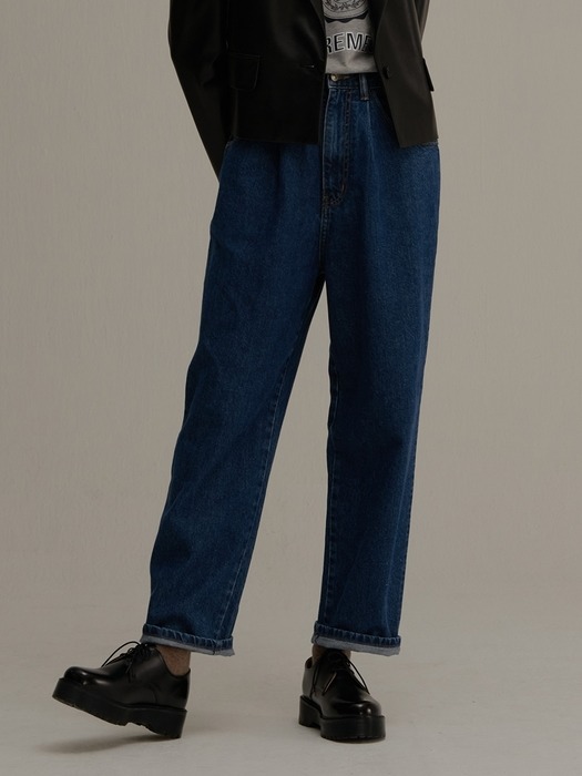 ONE TUCK BAGGY INDIGO DENIM PANTS BLUE