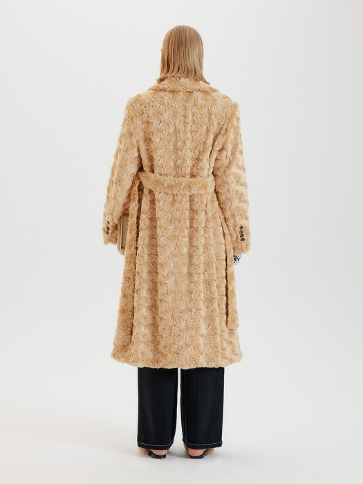 TERA Oversized Double Breasted Fake Fur Coat - Beige