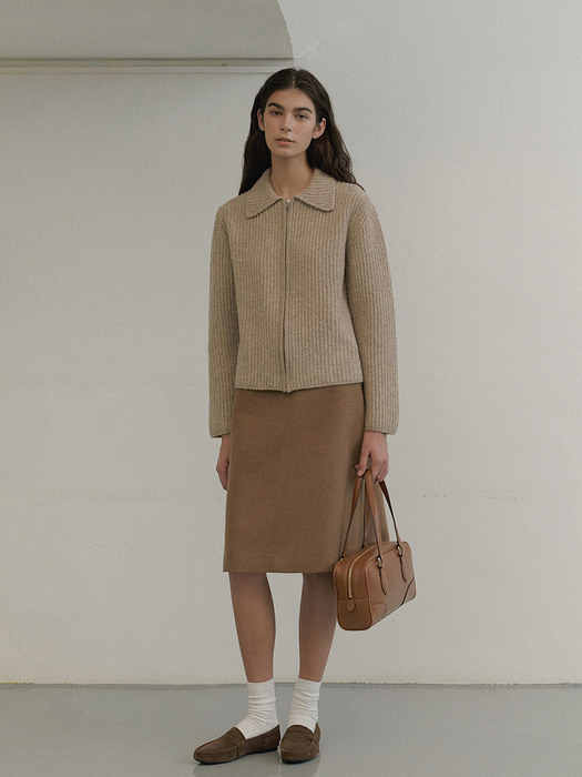 Boucle Zip-up Jumper in Taupe