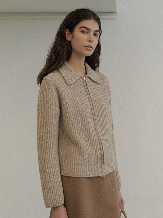 Boucle Zip-up Jumper in Taupe