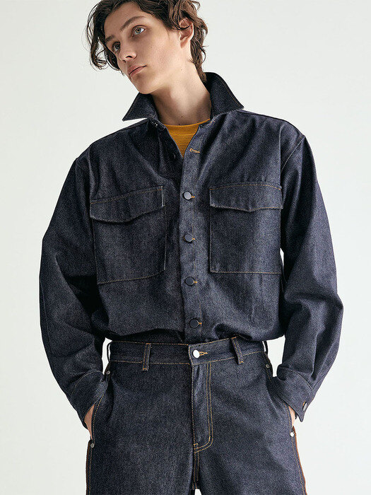 UNISEX DENIM POCKET SHIRT JACKET M - INDIGO BLUE