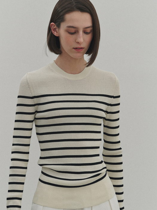 Stripe Round Long Sleeves Knit (2colors)