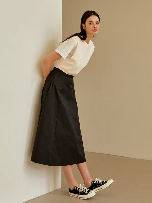 Modern flare long skirt (navy)
