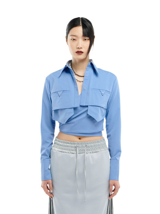 CROPPED SHIRT & WRAPPED INNER SET_PASTEL BLUE