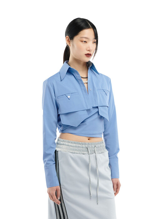 CROPPED SHIRT & WRAPPED INNER SET_PASTEL BLUE