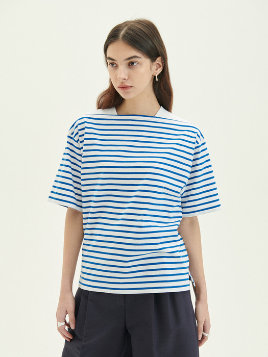 Logo Print Striped Jersey T-shirt Blue