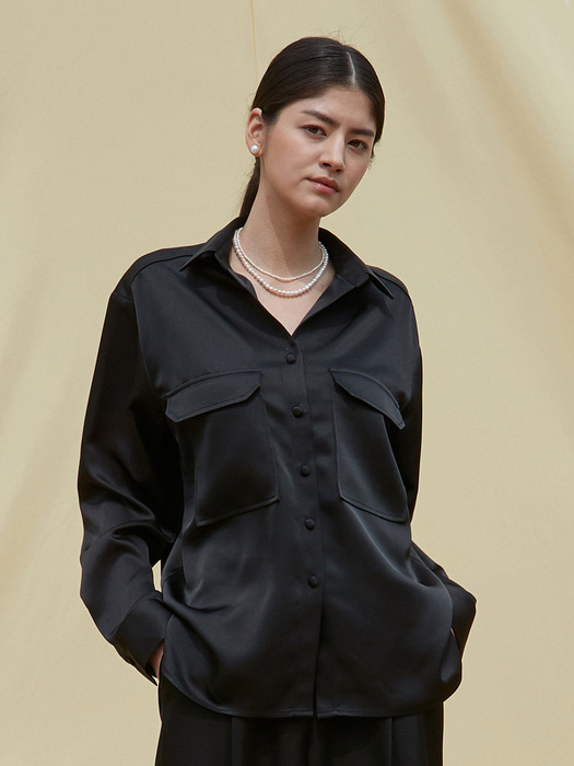 OU858 satin open neck shirts (black)