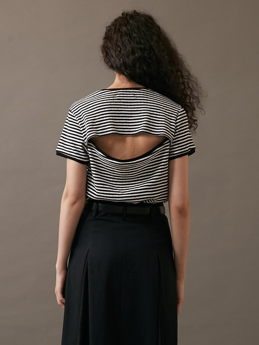 22SS_Back open Stripe T-shirt (Black/White)