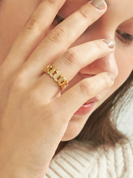 Special bold Curve Chain Ring Ir202 [Gold]