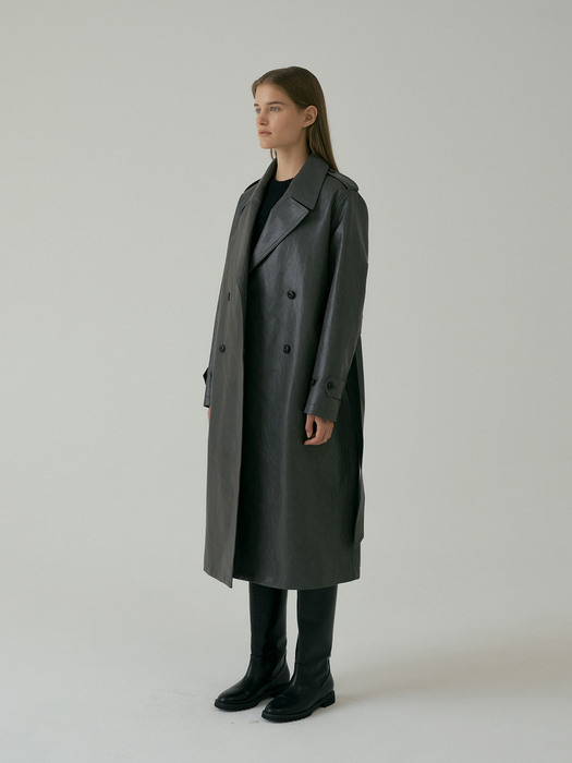 VEGAN LEATHER TRENCH COAT (2COLOR)
