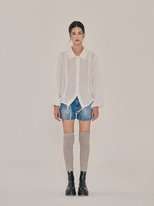 lace collar string blouse (white)