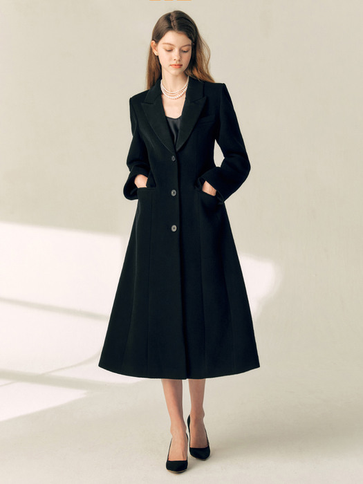 TANIA Classic A-line wool coat (Black)