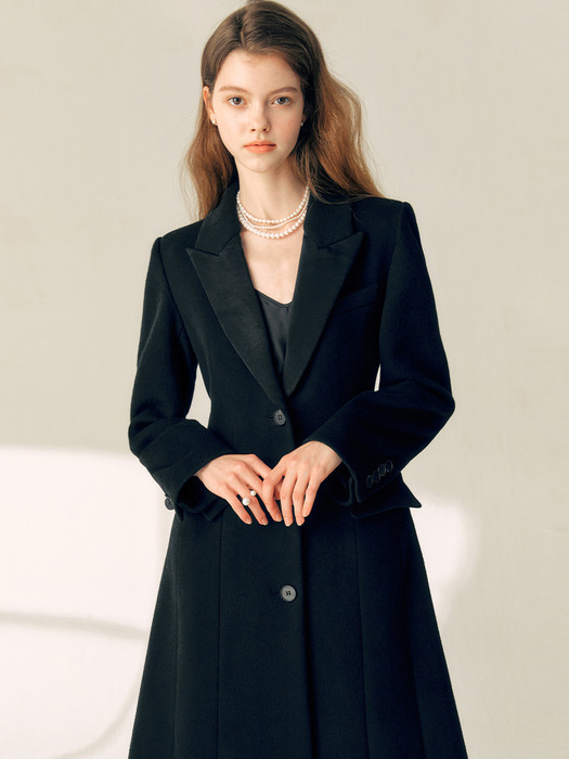 TANIA Classic A-line wool coat (Black)