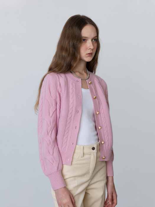 Cashmere Cable Cardigan Pink (JWSW2F906P2)