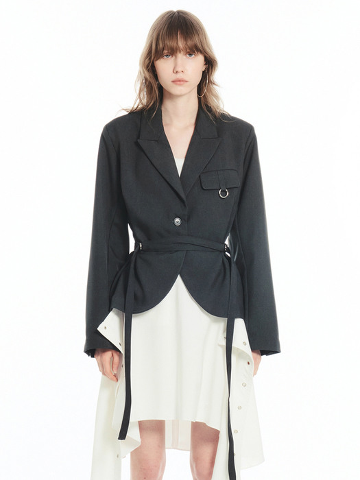 RING BELTED JACKET / CHARCOAL