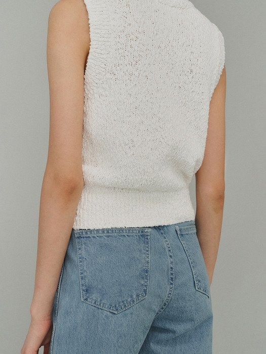 Picotee knit vest (White)