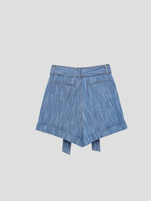 COTTON HIGH-WAIST RIBBON SHORTS (BLUE)